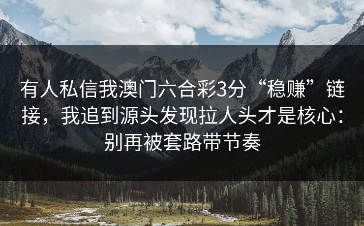 有人私信我澳门六合彩3分“稳赚”链接，我追到源头发现拉人头才是核心：别再被套路带节奏